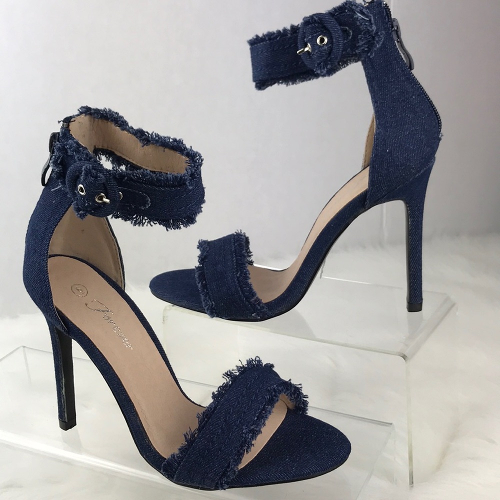 Dark Blue Distressed Denim Stiletto Heels. - Picture 7 of 8